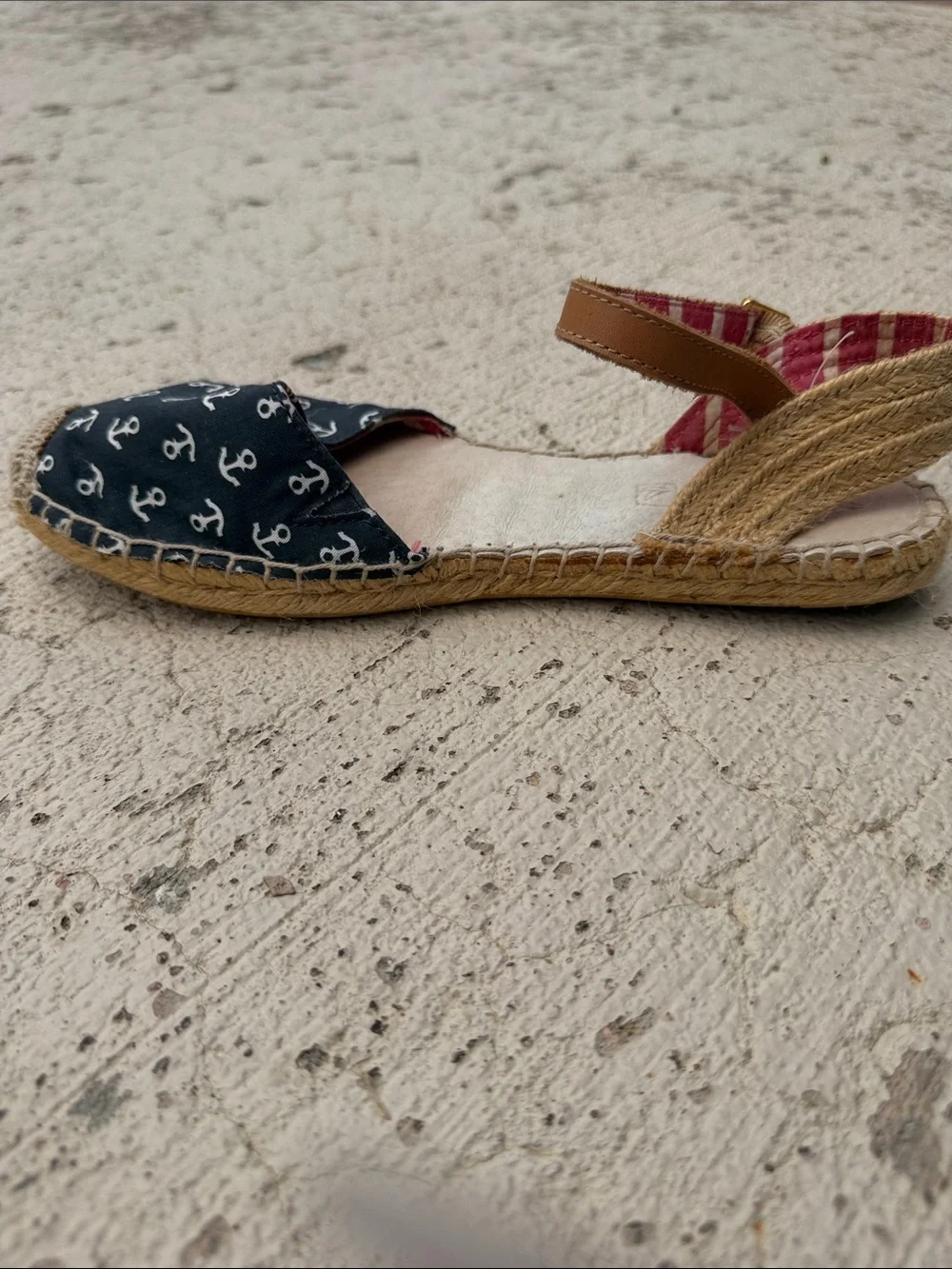 Sperry Black Anchor Print Espadrille Wedges with Red Stripe Ankle Strap - Picture 9 of 12